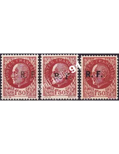 LIBÉRATION - BORDEAUX - n°    6 ** - Maréchal Pétain (Type Bersier) - Les 3 surcharges "RF" différentes (250424-10)