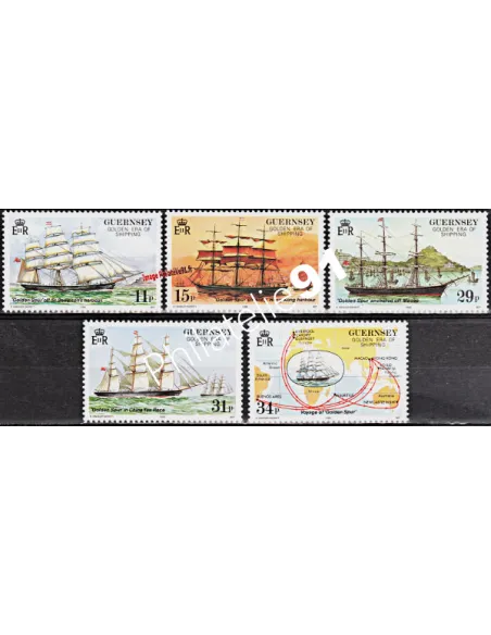 Timbres de GUERNESEY n° 412 à 416, bateaux, timbres d'Europe
