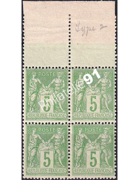 Timbre Classique n° 106, bloc de 4, bord de feuille, timbres France