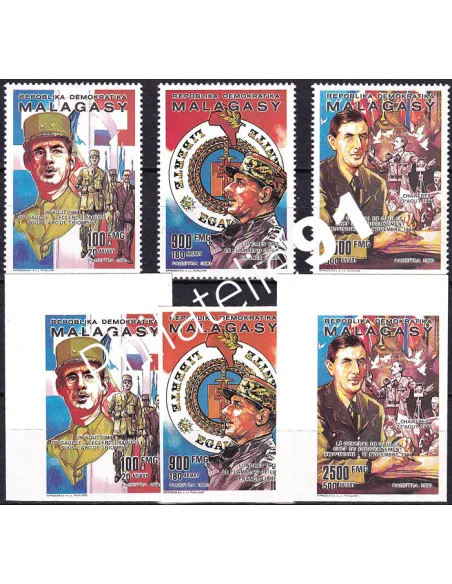 Madagascar, n° 987 à 989 dentelés + non dentelés, timbres colonies