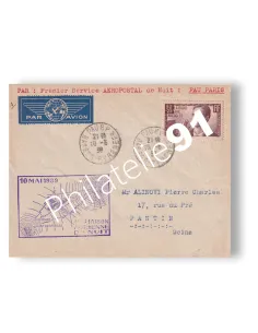 France, enveloppe 1er vol postal de nuit "Pau-Paris", lettres France