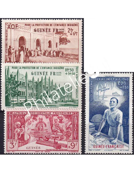 GUINEE, PA n° 6 à 9 charnière, collection timbres Colonies françaises