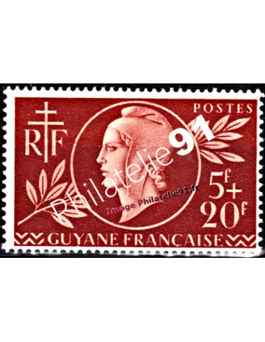 Timbre de Guyane n° 179, entraide française, timbres des colonies