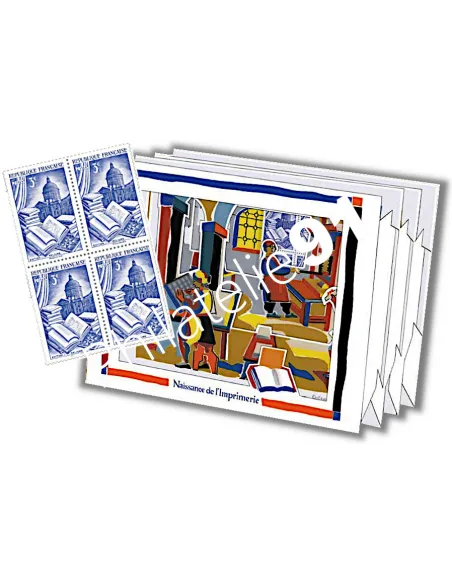 Diorama Naissance de l'imprimerie, timbres de France