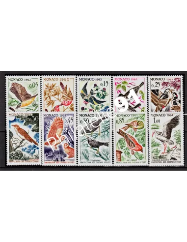 Timbres de MONACO n°  581 à 590 ** - Protection des oiseaux utiles