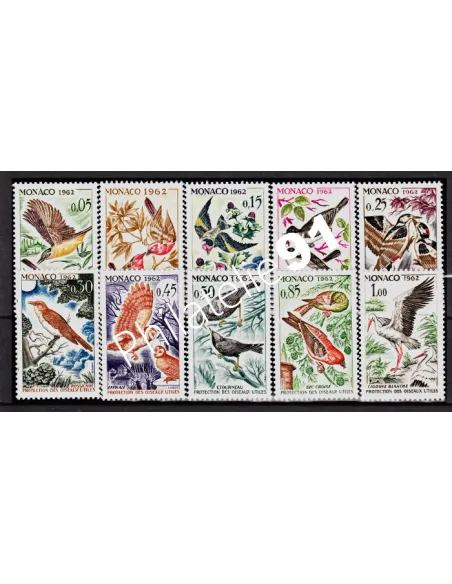 Timbres de MONACO n°  581 à 590 ** - Protection des oiseaux utiles