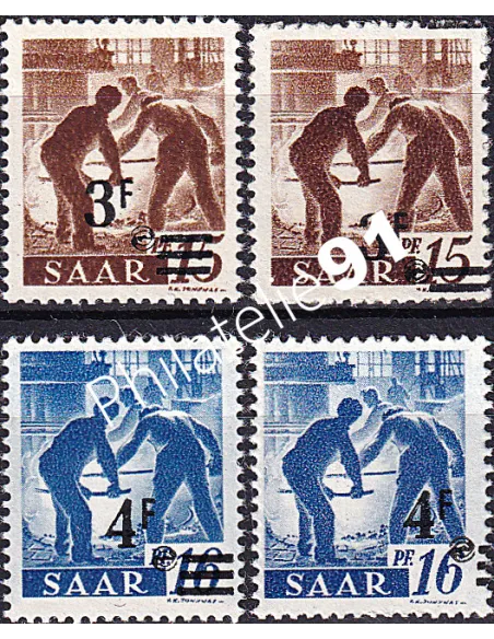 SARRE, Variété sur Timbres n° 220A à 221A, timbres colonies