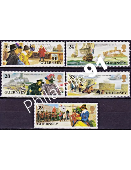 Timbres de GUERNESEY n° 620 à 624, Château Cornet, timbres d'Europe