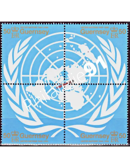 Timbres de Guernesey n° 688 à 691, Emblème des Nations Unies