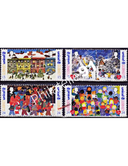 Timbres de Guernesey n° 692 à 699, Noël, UNICEF, timbres d'Europe