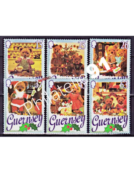 GUERNESEY - n°  757 à 762 ** -  Noël. Fête chez les ours en peluche