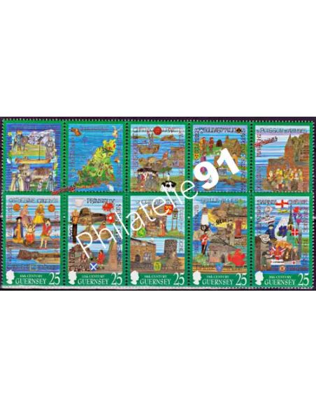 Timbres de GUERNESEY n° 769 à 778 -  BLASONS, tapisseries murales