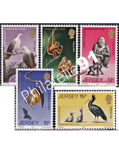 Timbres de JERSEY n° 201 à 205 - Protection des ANIMAUX SAUVAGES