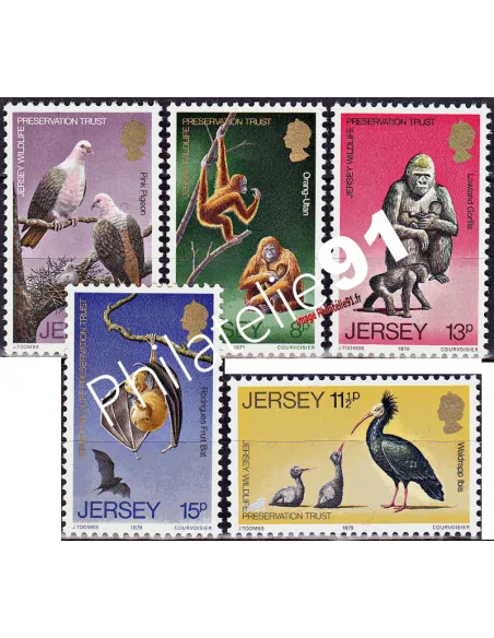 Timbres de JERSEY n° 201 à 205 - Protection des ANIMAUX SAUVAGES
