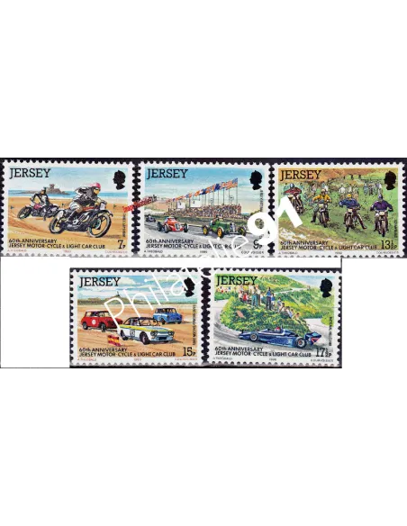 Timbres de JERSEY n° 217 à 221 - AUTOS - MOTOS