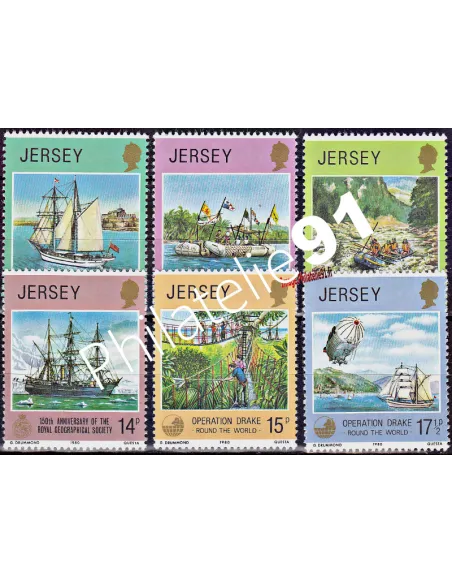 Timbres de JERSEY n° 222 à 227 - OPERATION DRAKE