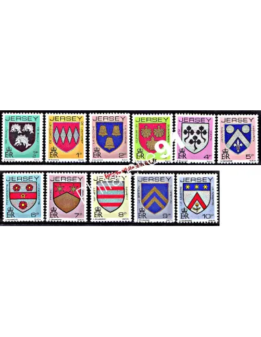 Timbres de JERSEY n° 236 à 246 - Blasons des familles de Jersey (1)