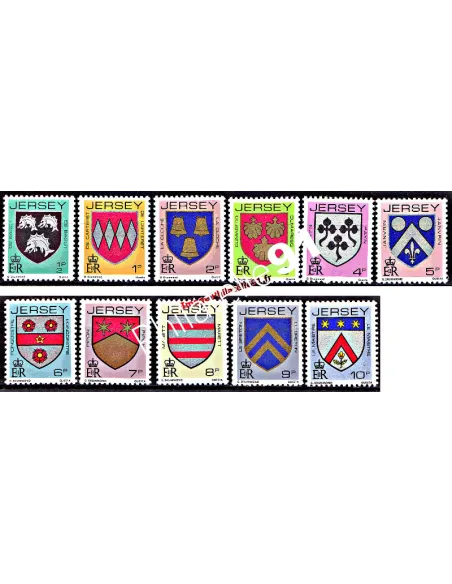 Timbres de JERSEY n° 236 à 246 - Blasons des familles de Jersey (1)