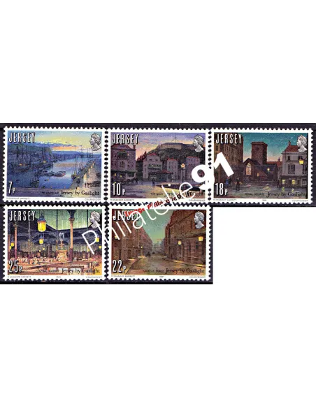Timbres de JERSEY n° 251 à 255 - Jersey éclairée au gaz