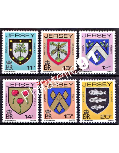 Timbres de JERSEY n° 258 à 263 - Blasons des familles de Jersey (II)