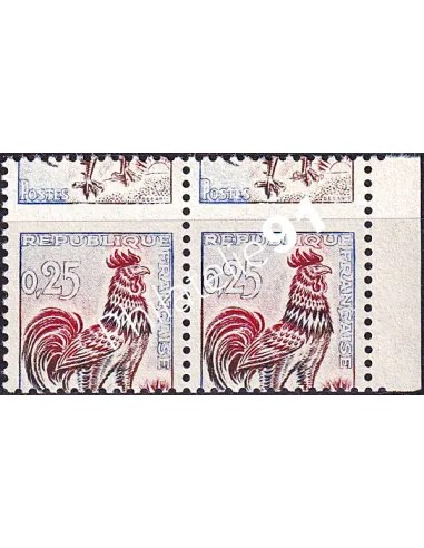 Variété sur timbres n° 1331f, paire avec BDF, timbres de France