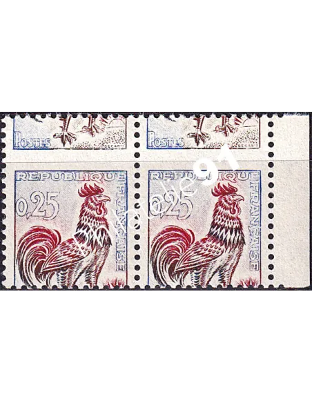 Variété sur timbres n° 1331f, paire avec BDF, timbres de France