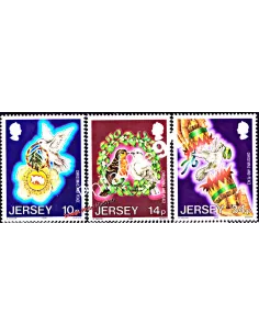Timbres de JERSEY n° 387 à 389 - Noël et année internationale de la Paix