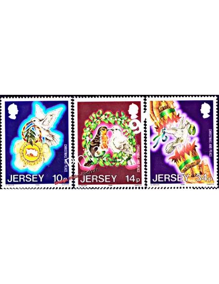 Timbres de JERSEY n° 387 à 389 - Noël et année internationale de la Paix