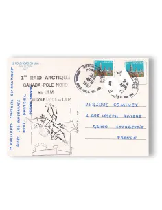 Canada, carte oblitérée, 1er raid "Canada-Pole Nord", lettres Monde