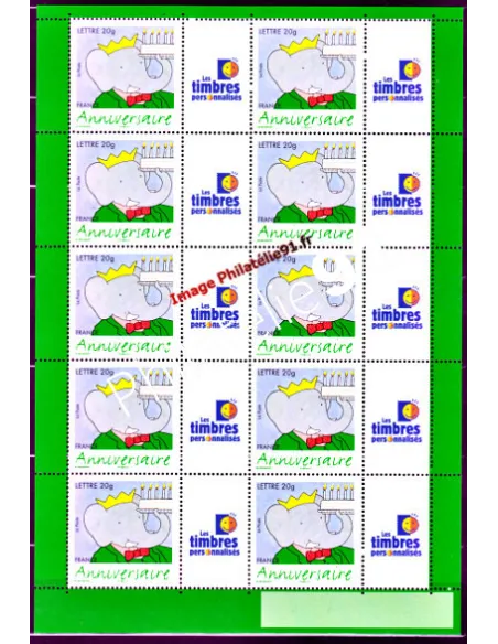 Feuille personnalisée n° 3927A, Babar; Anniversaires, timbres France