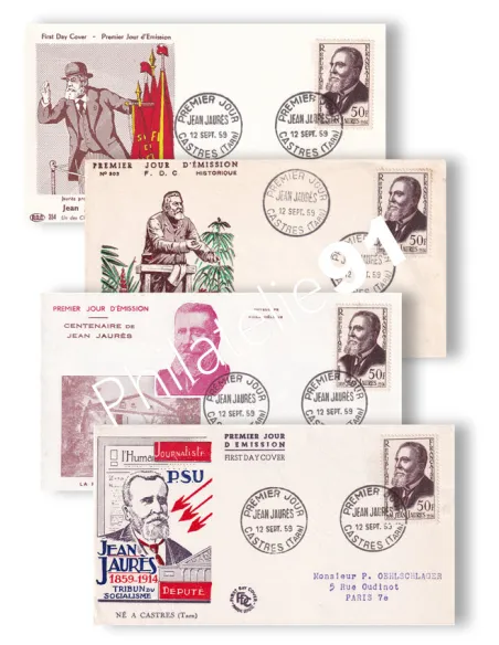 Lot d'enveloppes 1er Jour, Jean Jaurès, lettres France