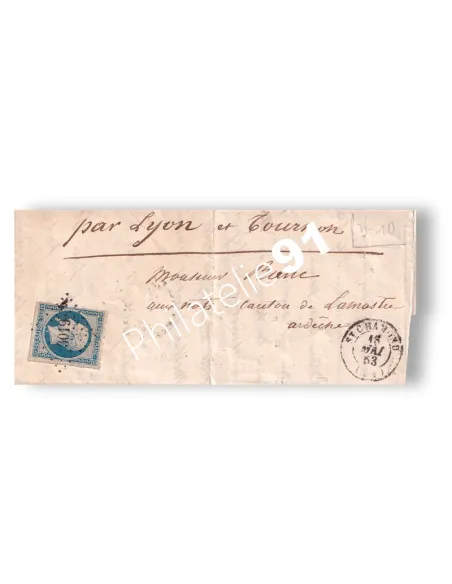 Timbres n° 10 non dentelé sur lettre, lettre France