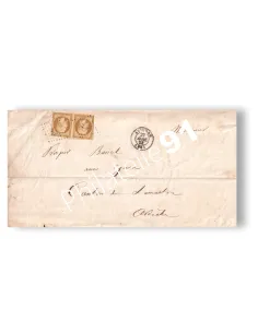 Paire de timbres n° 9 non dentelé sur avis de mariage, lettre France