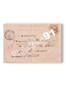 Timbre n° 13B non dentelé sur lettre, lettre France