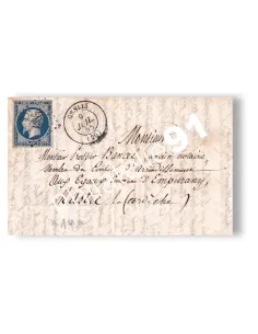 Timbre n° 14A non dentelé sur lettre, lettre France