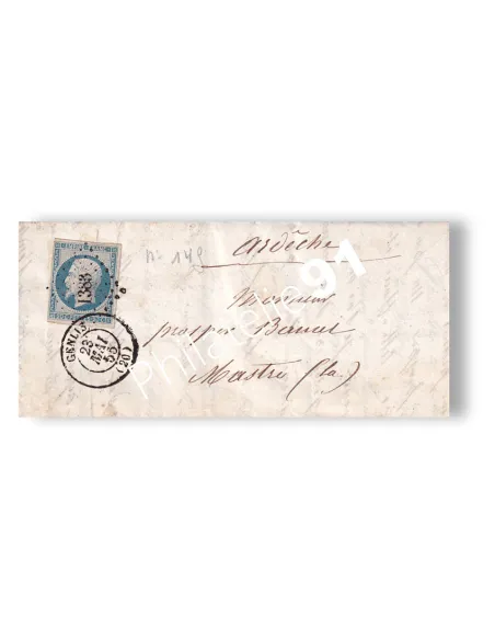 Timbre n° 14Af non dentelé sur lettre, lettre France