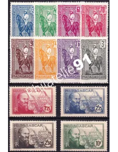 Madagascar, n° 214 à 225 charnière, timbres colonies Françaises