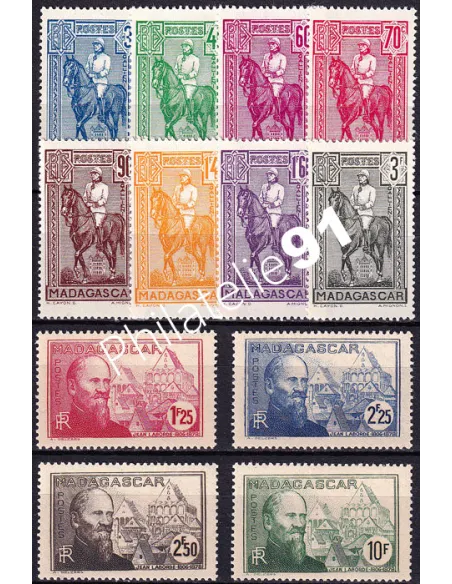 Madagascar, n° 214 à 225 charnière, timbres colonies Françaises