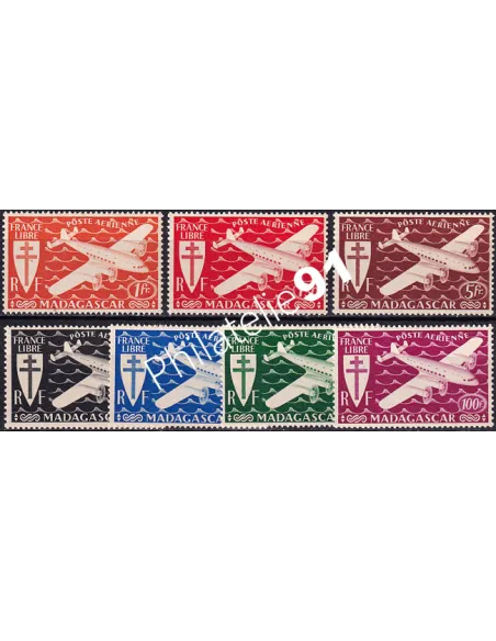 Madagascar, PA n° 55 à 61 charnière, collection timbres colonies