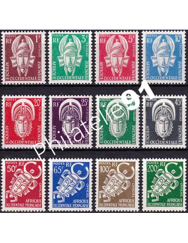 A.O.F., timbres de Service n° 1 à 12 charnière, timbres colonies