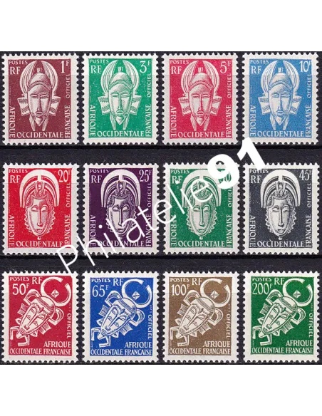 A.O.F., timbres de Service n° 1 à 12 charnière, timbres colonies