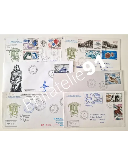 TAAF, Lot de 6 enveloppes oblitérées, Lettres Dom-Tom