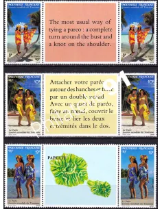 POLYNESIE, n° 365A à 367A, 3 Paires avec vignette, timbres Dom-Tom