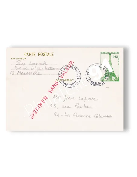 France, Entier Postal n° 429-CP1 oblitéré, Spécimen, entiers de France