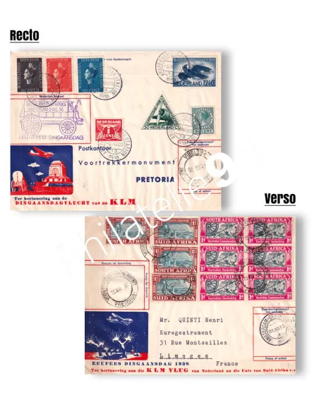 Tous Pays, enveloppe du 1er vol "Amsterdam-Pretoria", Lettres Monde