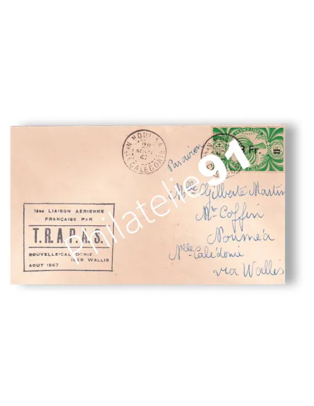 Nouvelle-Calédonie, enveloppe du 1er vol pour Wallis, Lettres Colonies