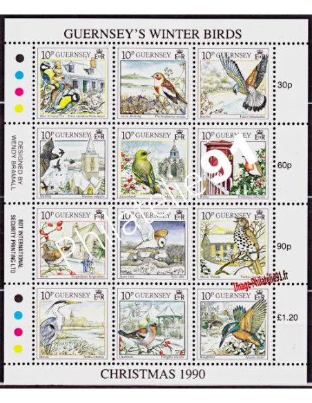 GUERNESEY - BF n° 12 ** - Noël - Oiseaux de l'hiver et paysages de neige