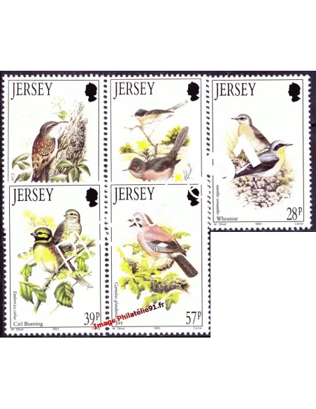 timbres de JERSEY n° 624 à 628 - Faune. Oiseaux de l'été