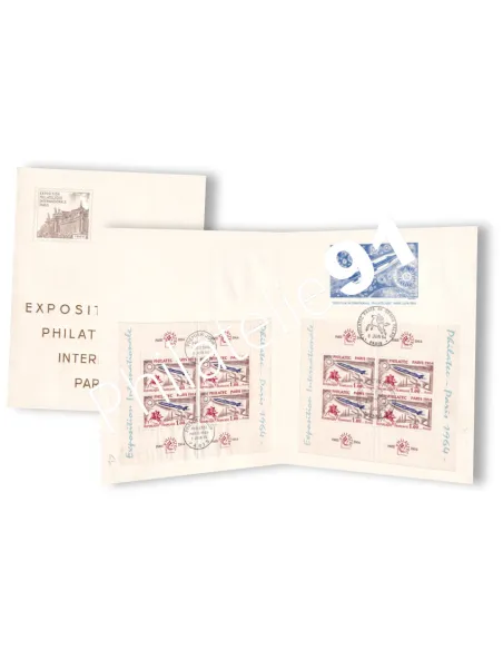 Encart avec oblitération 1er Jour, PHILATEC 1964, timbres France