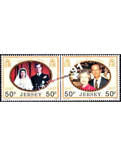 Timbres de JERSEY n° 803 - 804 - S.M. la Reine Élisabeth II - Noces d'Or